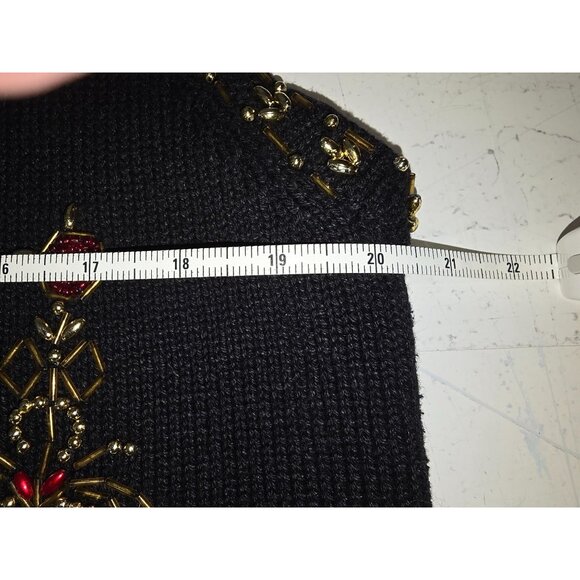 Vintage Claudia D. Black Knit Vest Red & Gold Bead Embellishments 1996 Holiday - Picture 5 of 6